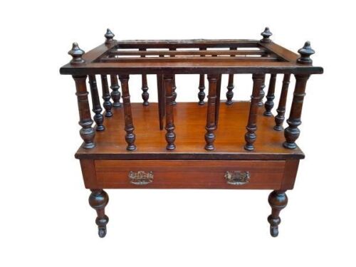 An Antique 20th Century Victorian Mahogany Canterbury On Castors