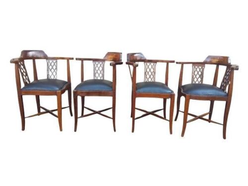 An Antique Circa 1900 Set Of Four Inlaid Mahogany Armchairs