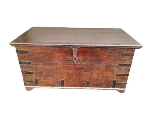 An Antique 19th Century Teak Chest With Iron Handles