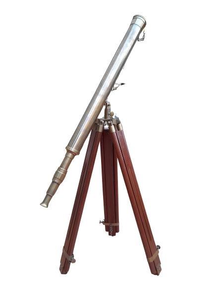 A 20th Century Brass Telescope On Adjustable Telescopic Tripod Stand Telescope