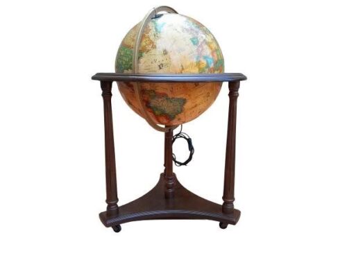 A 20TH Century Library Globe On Wooden Base With Castors And Light