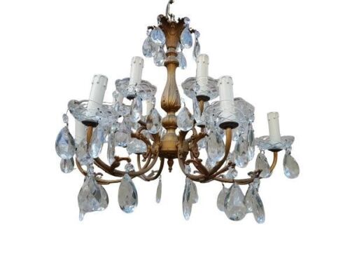 A 20th Century French Style Gilt And Crystal Twelve Light Chandelier
