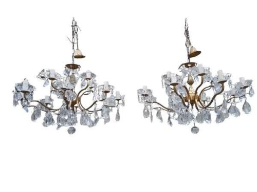 A 20th Century French Style Pair Of Brass Plated Twelve Light Chandeliers