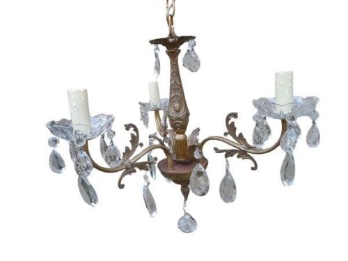 A 20th Century Gilt And Crystal And Glass Three Light Candelabra