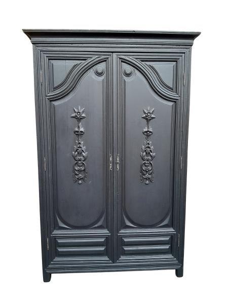 A 19th Century French Style Armoire/Drinks Cabinet/TV Cabinet In A Black Painted Finish With Internal Shelves