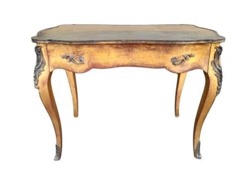 A 20th Century French Louis XV Style Gilt  Painted Bureau Plat With Gilt Metal Mounts ND
