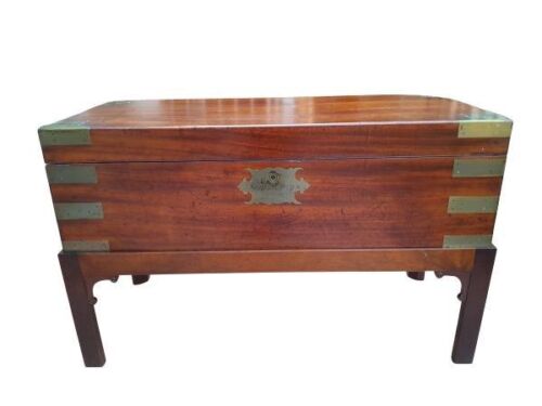 An Antique Late Victorian Military Campaign Officers Brass Bound Writing Chest