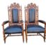 An Antique 20th Century Pair Of Walnut Throne Armchairs With English Royal Crest