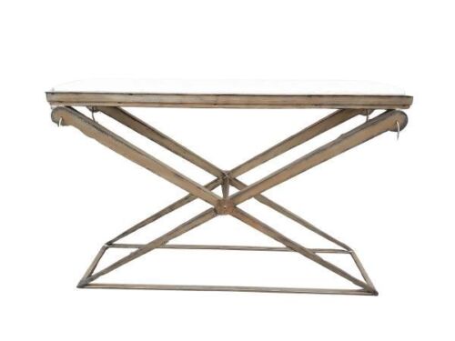 A Wrought Iron Console  /  Drinks  /  Entrance Table in an Antique Gold Finish with Cream Marble Top - Custom-Made For The Crown Collection 