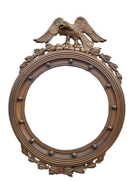 A 20th Century Regency  /  Federal Style Carved Giltwood Convex Mirror