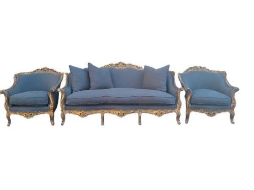 A 20th Century French Style Ornately Carved Giltwood Settee And Pair Of Bergere Arm-Chairs