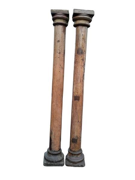 An Antique 19th Century Pair Of Teak Columns On Stone Bases