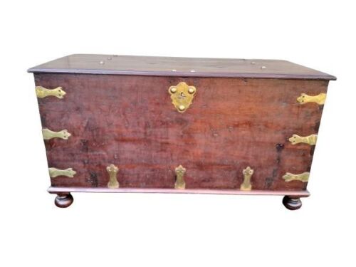 An 18th Century Batavian Teak  Chest With Brass Carry Handles And Mounts