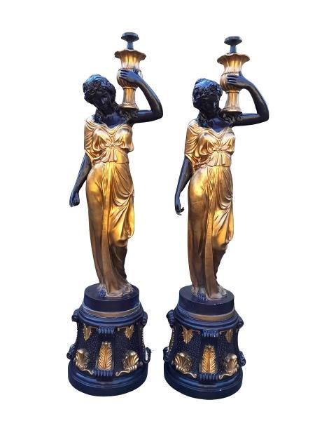 A 20th Century Large Pair Of Giltwood Figural Lamps On Bases