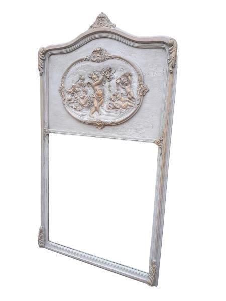 A Pier Style Carved Cherub And Bevelled Giltwood And Grey Frame Mirror