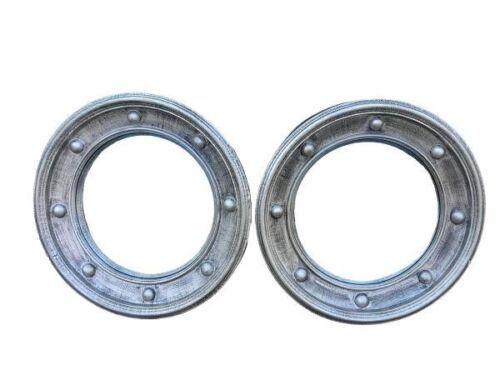 A Pair Of Silver Painted Circular Convex Mirrors