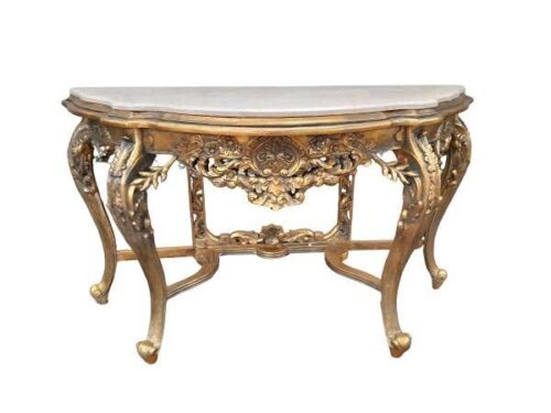 A French Style Mahogany Ornately Hand-Carved Console / Drinks Table In A Hand-Gilded With Gold Leaf Finish (Maker-Kaleidoscope)