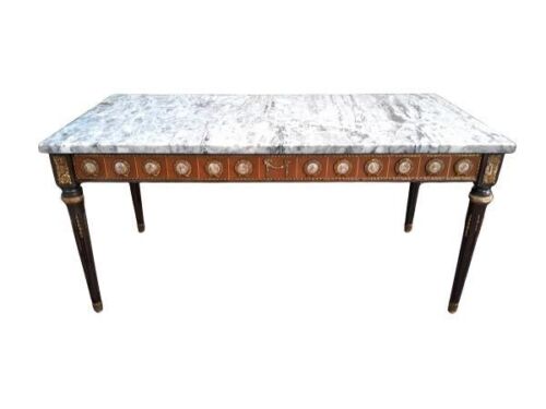 A 20th Century Louis XVI Style Ormolu And Marble Coffee Table Surrounded By Porcelain Plaques