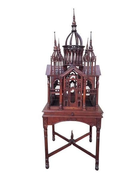 A 20TH Century Teak Cathedral  Style Architectural Birdcage
