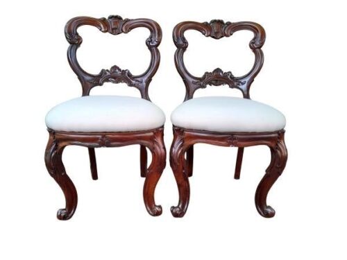 An Antique 19th Century Victorian Pair Of  Carved Rosewood Chairs