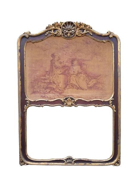 A French Trumeau Style  Mirror In An Ornately Carved With Parcel Gilt Frame Of Large Portions