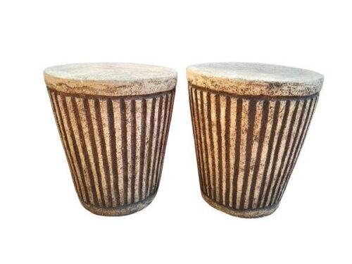 A 20th Century Pair Of Concrete Side Tables With Black Stripes