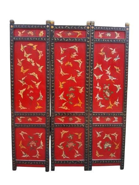 A 20th Century Set Of Three Double Sided Oriental Wall Panels / Wall Screen / Floor Screen