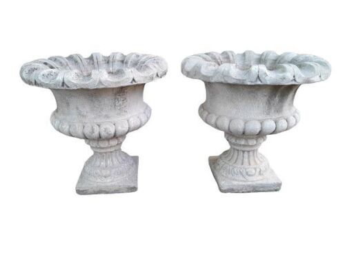 A 20th Century Pair Of Ornate Concrete Planters / Pots With Aged Patina