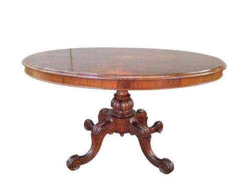 An Antique Victorian Burr-Walnut Circular Entrance / Tea / Middle / Table With Original Porcelain Castors