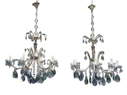 A Mid 20th Century Circa 1940s Pair Of Murano Gilt And Crystal Chandeliers