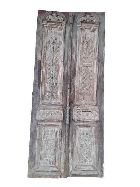 An Antique 19th Century French Pair Of Decorative Panelled Doors With Provincial Pattern