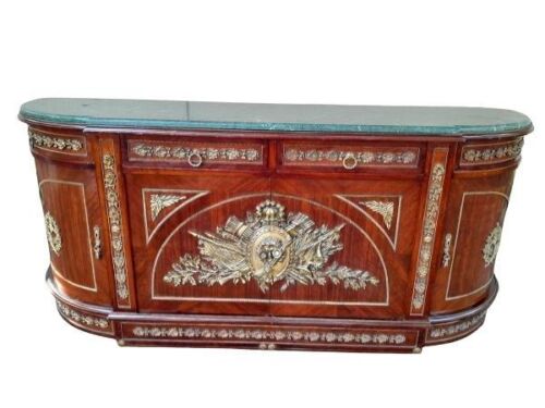 A 20th Century French Louis Xvl  Mahogany Chest With Brass Mounts And Marble Top (Original In The Louvre France)