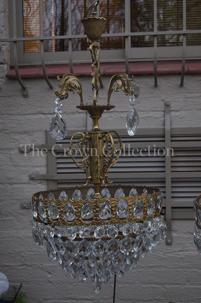 Lamps Lanterns Pair Antique Vintage French Basket Style Crystal Pair Antique Vintage French Basket Style Crystal Chandelier