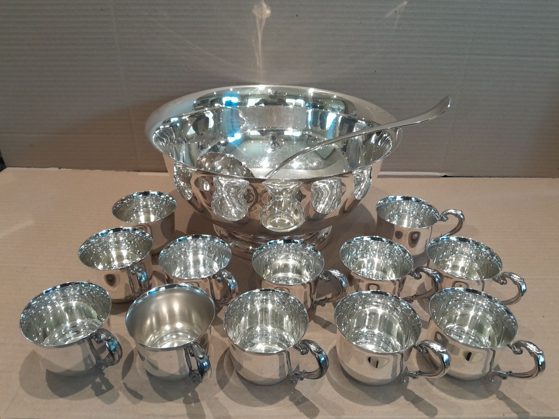 Sheridan Silver Plated Punch Bowl, 12 Cups & Ladle - The Crown