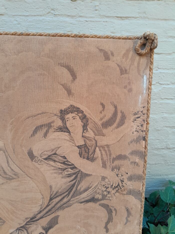 An Antique Tapestry of Aurora Leading the Carriage of Apollo Surrounded by Hours (after Reni) stretched on a Wooden Frame - Image 7