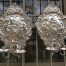 Pair 19th Century Silvered Brass Repousse Two-Light Wall Sconces