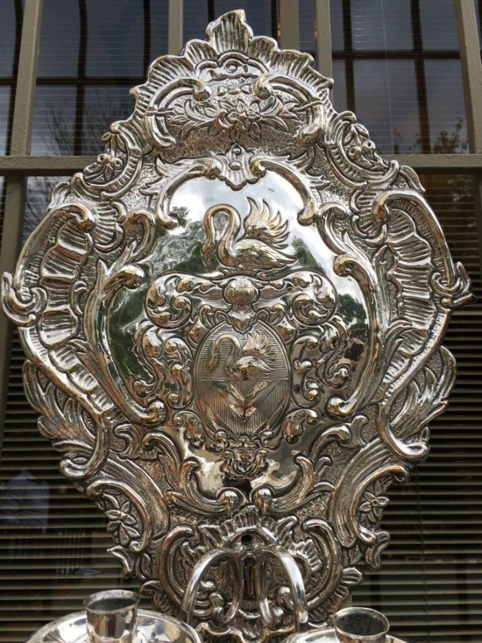 A Pair of 19th Century Silvered Brass Repousse Two Light Wall Sconces Possibly Dutch or English - ND - Image 8