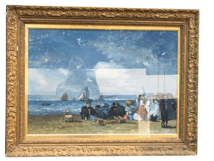 People on the Beach, Oil on Canvas, Signed, in the Style of J. Laurence Hart
