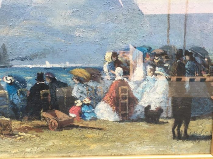 People on the Beach, Oil on Canvas, Signed, in the Style of J. Laurence Hart - Image 5