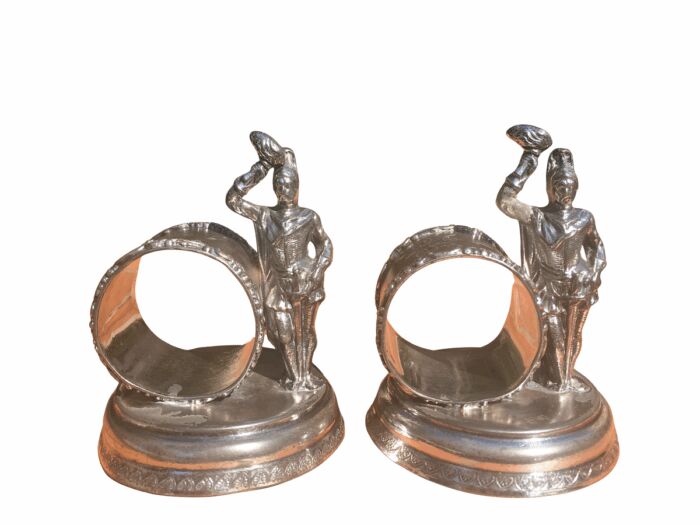 Rare Pair of Antique Victorian USA Knickerbocker Silver Plated Figural Rings. Circa 1895