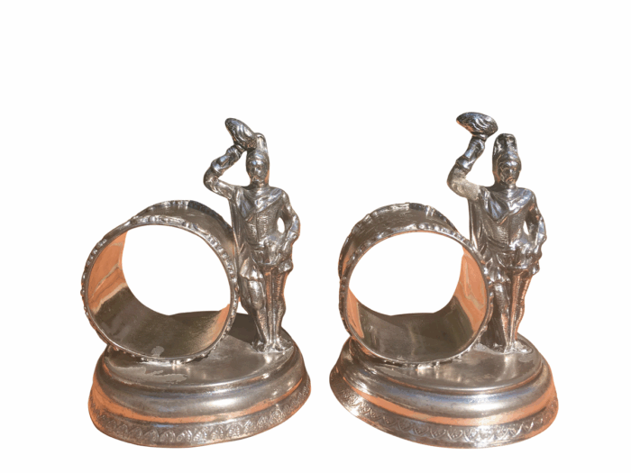 Rare Pair of Antique Victorian USA Knickerbocker Silver Plated Figural Rings. Circa 1895