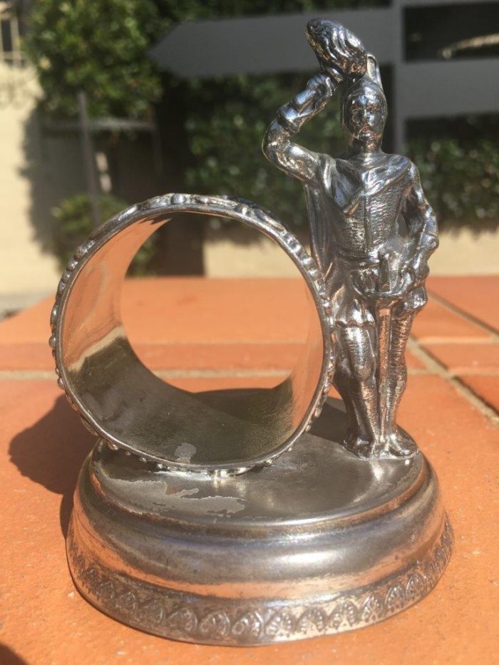 Rare Pair of Antique Victorian USA Knickerbocker Silver Plated Figural Rings. Circa 1895 - Image 3