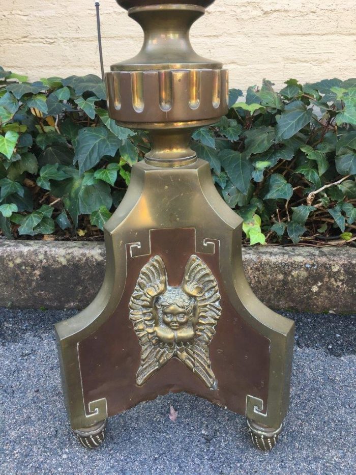 19th Century Very Large & Rare Brass Church Single Candle Holder with Cherub Detail - Image 5