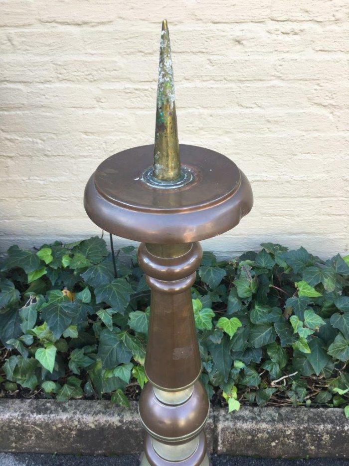 19th Century Very Large & Rare Brass Church Single Candle Holder with Cherub Detail - Image 7