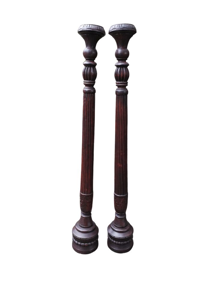 Pair of Hand Carved Wooden Oversized Candle Sticks