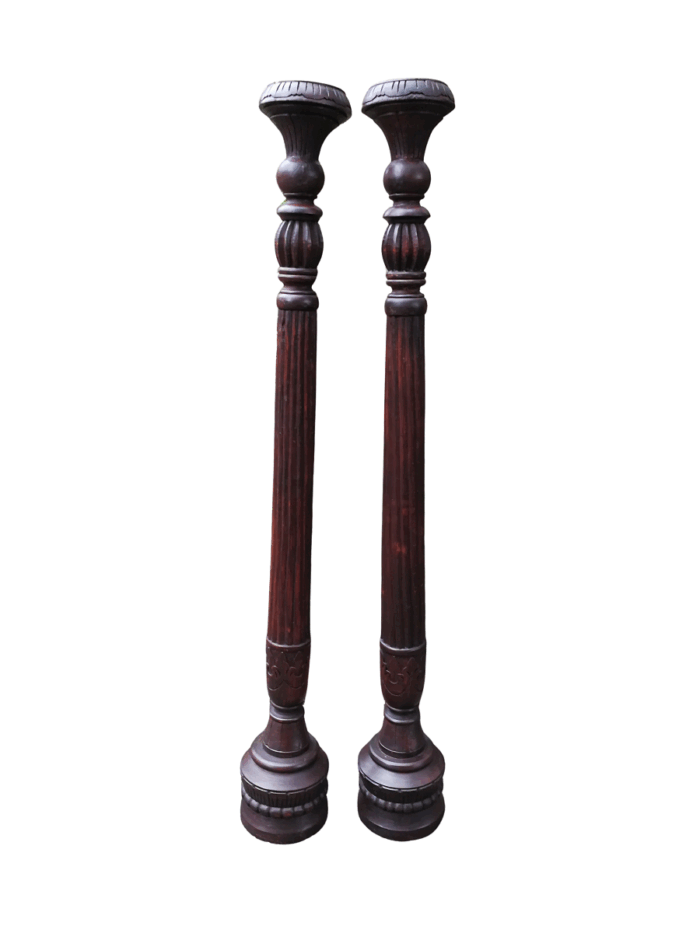 Pair of Hand Carved Wooden Oversized Candle Sticks