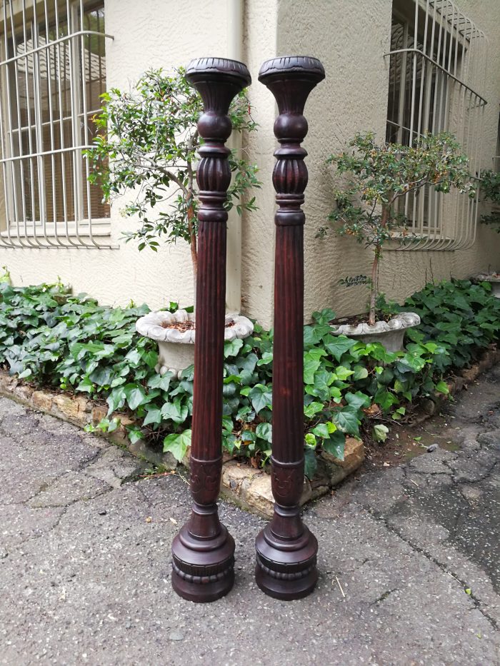 Pair of Hand Carved Wooden Oversized Candle Sticks