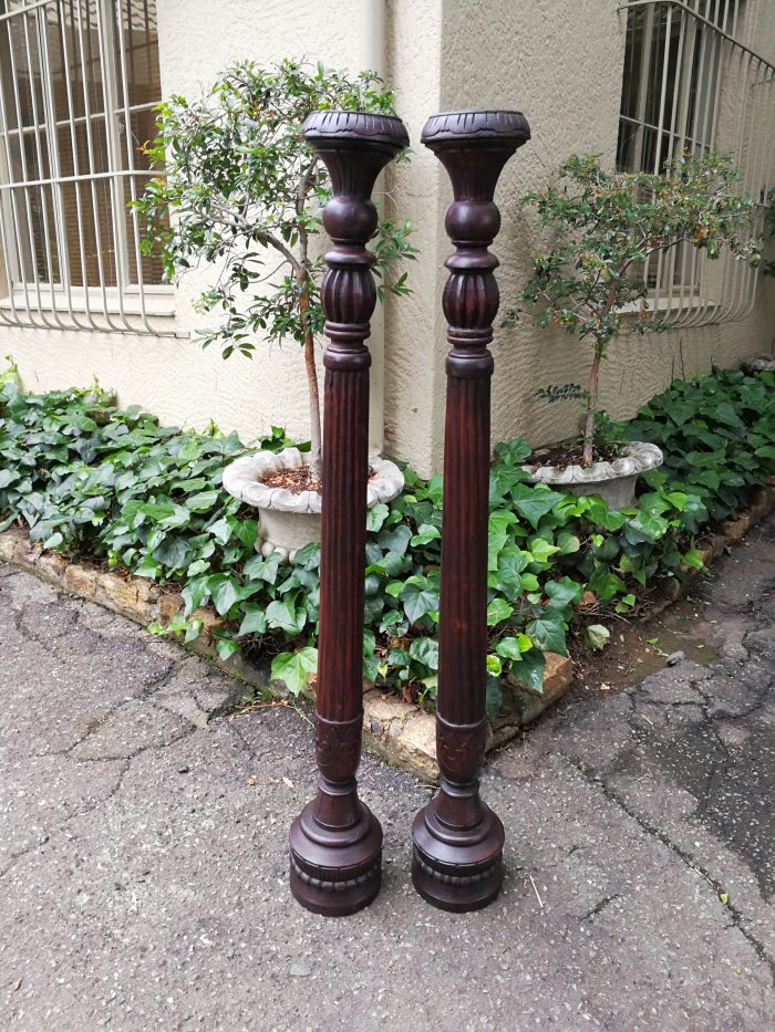 Pair of Hand Carved Wooden Oversized Candle Sticks - Image 2