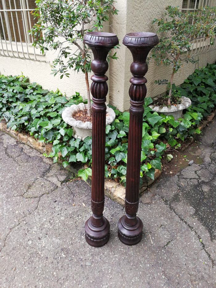 Pair of Hand Carved Wooden Oversized Candle Sticks - Image 3