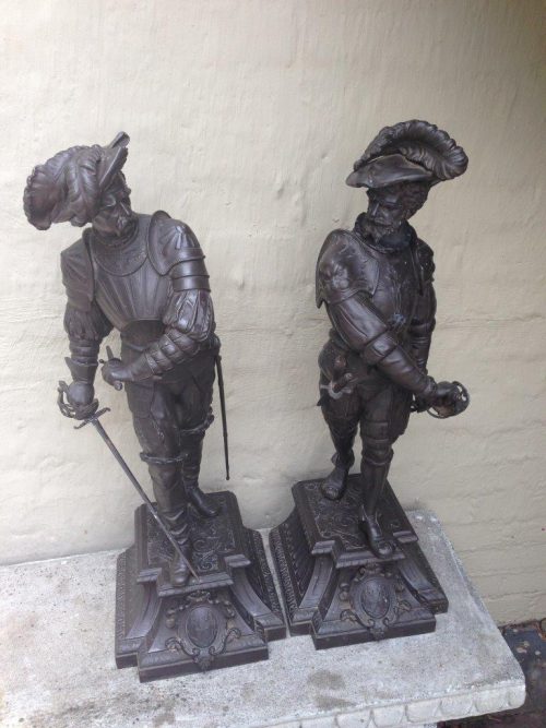 A pair of late 19thC/early 20thC spelter Cavalier Figures